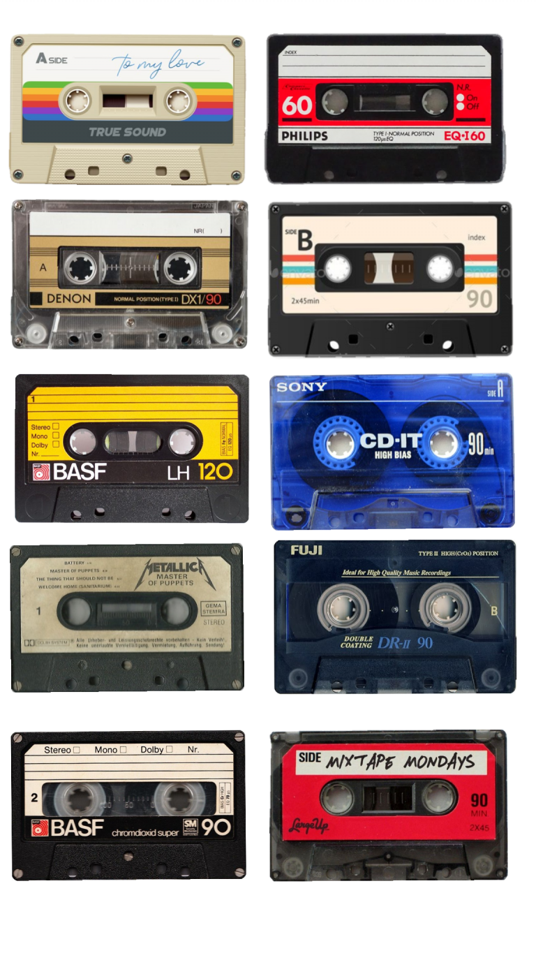 Vintage analog audio cassette collage